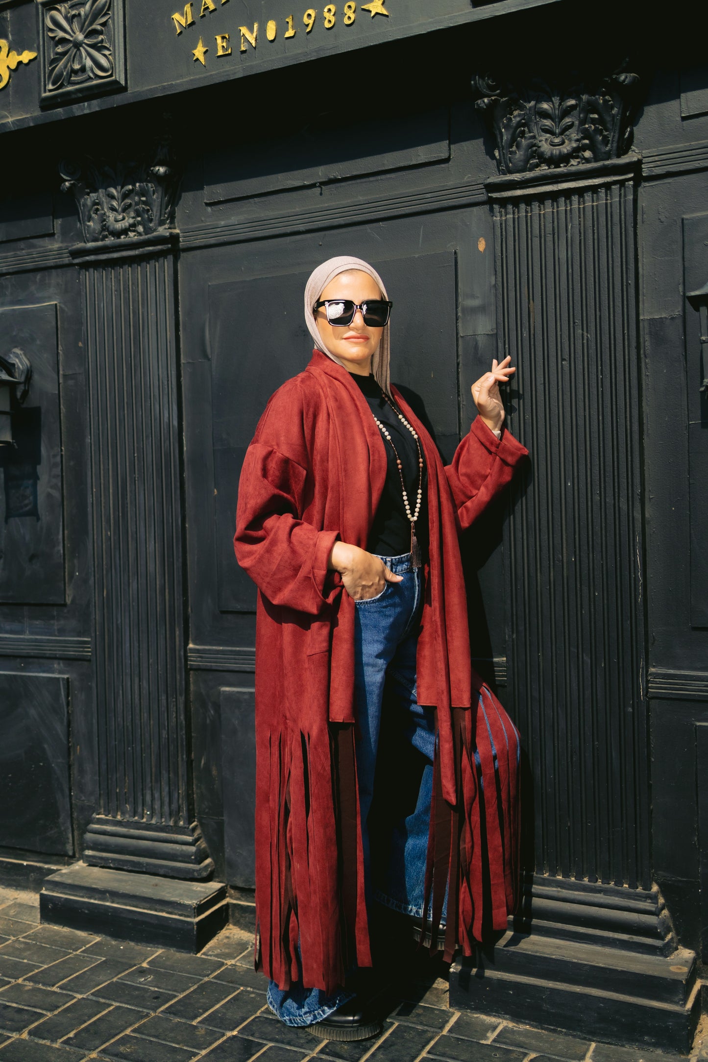 Fringes coat - Burgundy