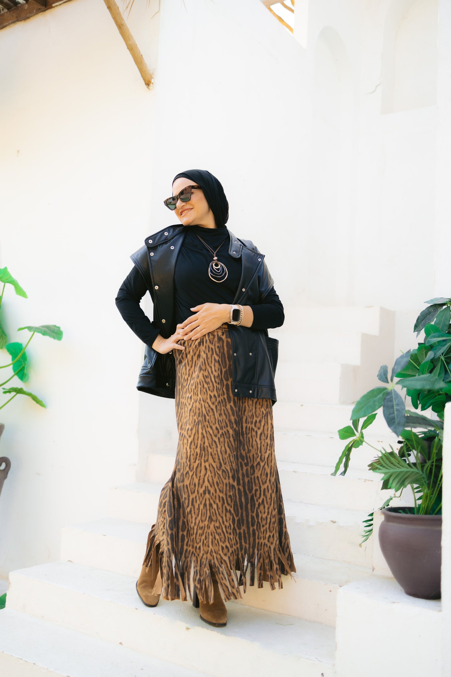 Fringes leopard skirt