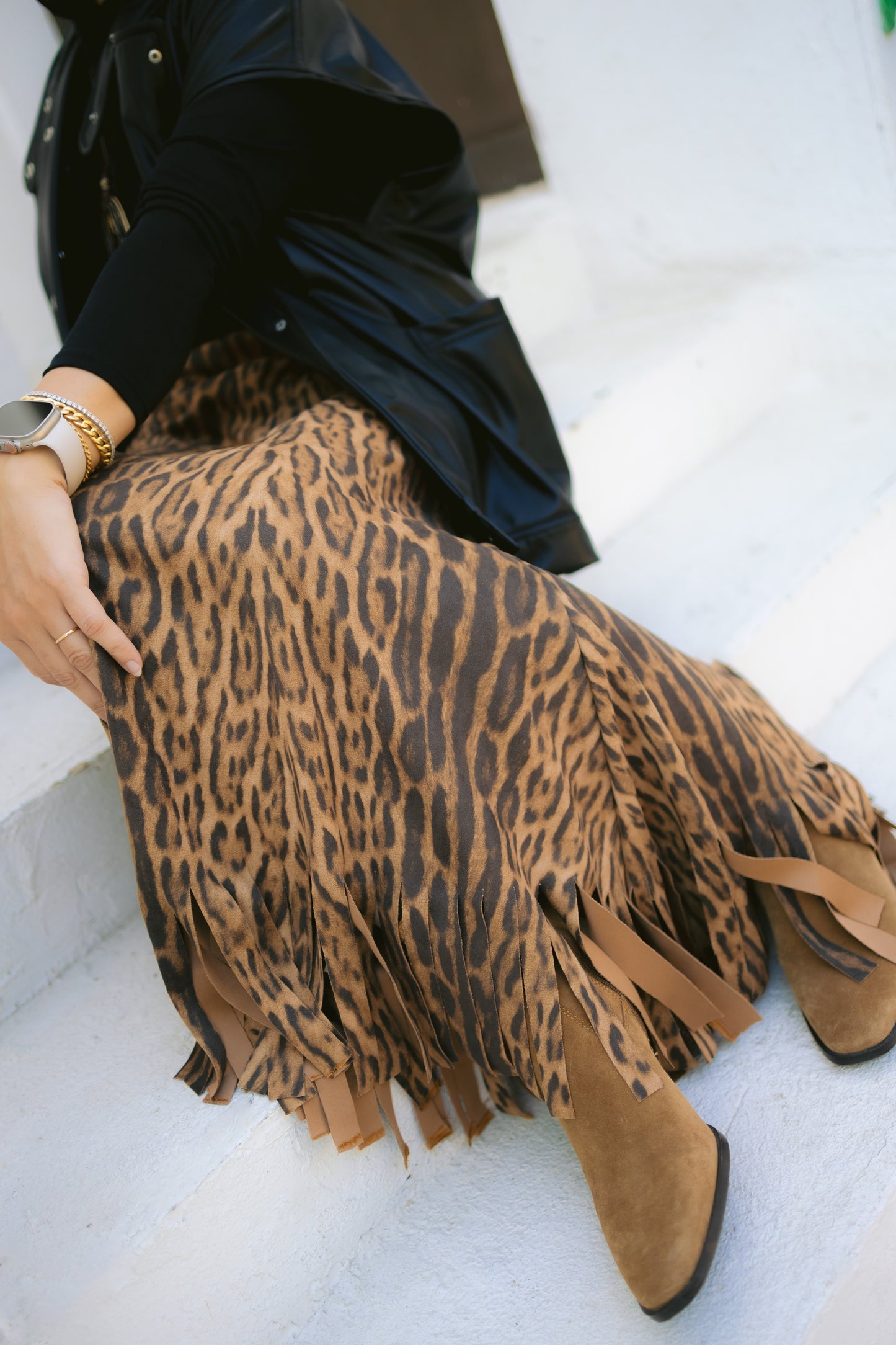 Fringes leopard skirt