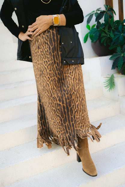 Fringes leopard skirt