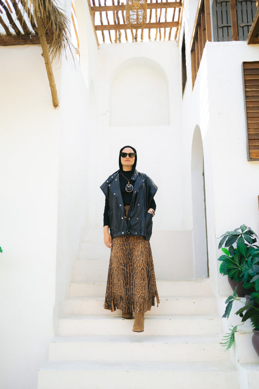 Fringes leopard skirt