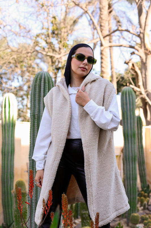 Teddy Long Vest - Beige